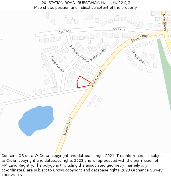 20, STATION ROAD, BURSTWICK, HULL, HU12 9JG: Location map and indicative extent of plot