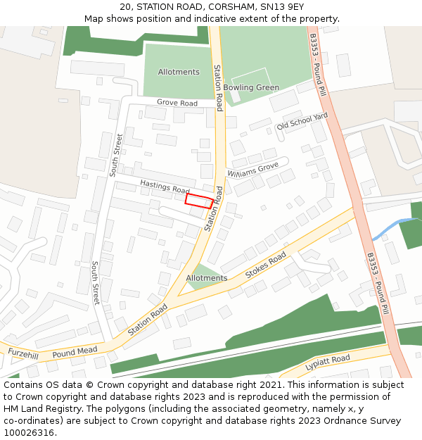 20, STATION ROAD, CORSHAM, SN13 9EY: Location map and indicative extent of plot