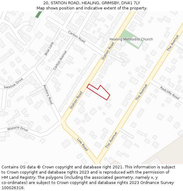 20, STATION ROAD, HEALING, GRIMSBY, DN41 7LY: Location map and indicative extent of plot