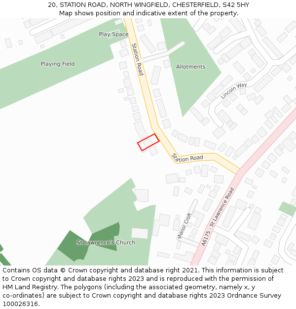 20, STATION ROAD, NORTH WINGFIELD, CHESTERFIELD, S42 5HY: Location map and indicative extent of plot