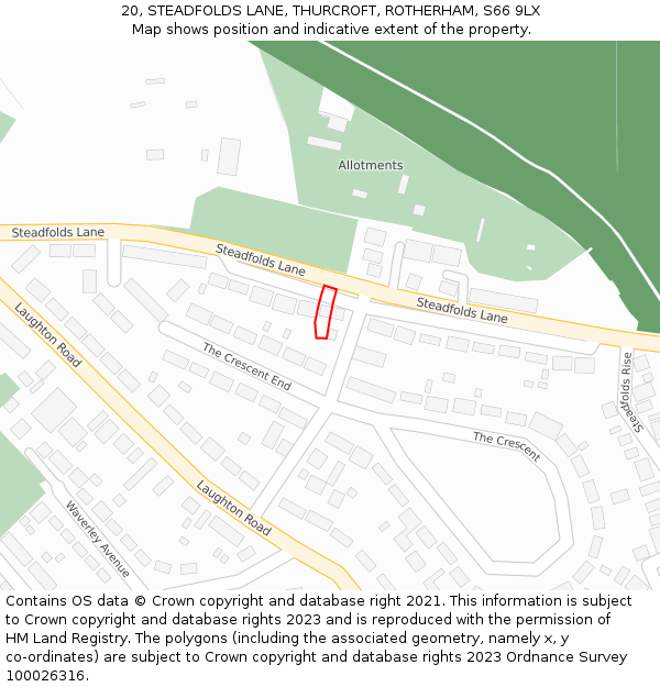 20, STEADFOLDS LANE, THURCROFT, ROTHERHAM, S66 9LX: Location map and indicative extent of plot