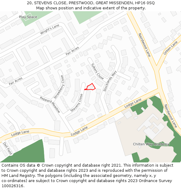 20, STEVENS CLOSE, PRESTWOOD, GREAT MISSENDEN, HP16 0SQ: Location map and indicative extent of plot