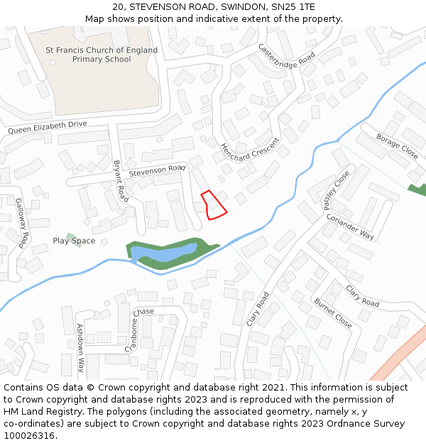 20, STEVENSON ROAD, SWINDON, SN25 1TE: Location map and indicative extent of plot