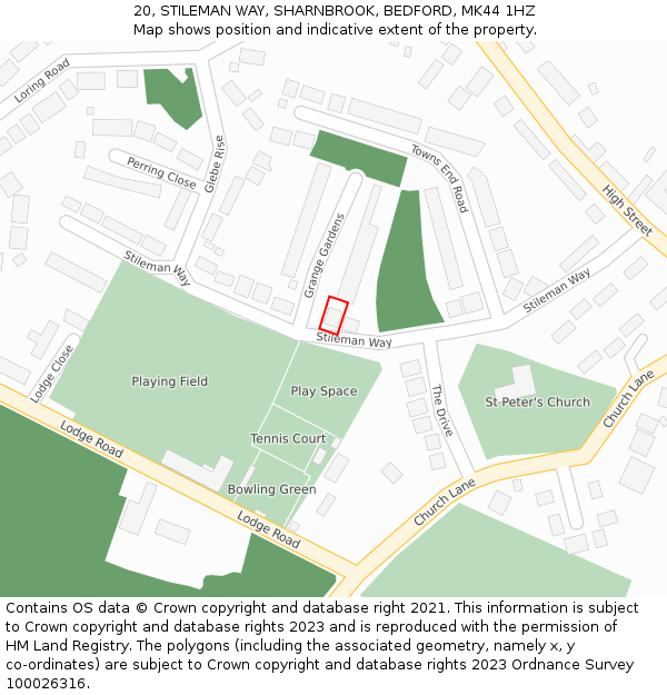 20, STILEMAN WAY, SHARNBROOK, BEDFORD, MK44 1HZ: Location map and indicative extent of plot