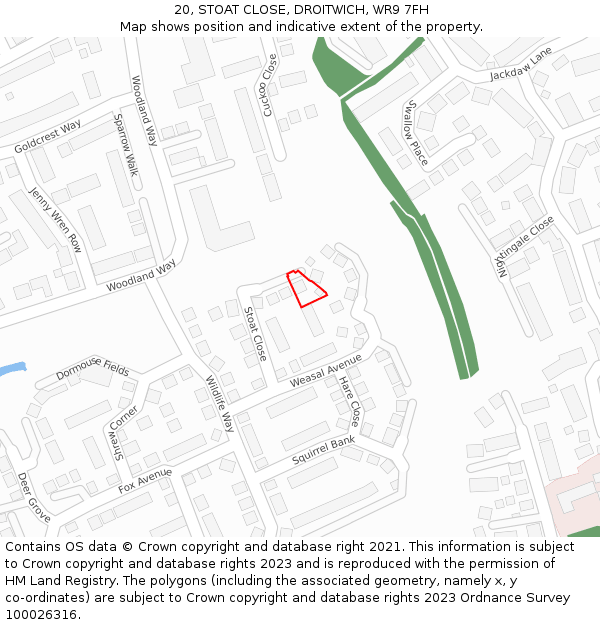 20, STOAT CLOSE, DROITWICH, WR9 7FH: Location map and indicative extent of plot