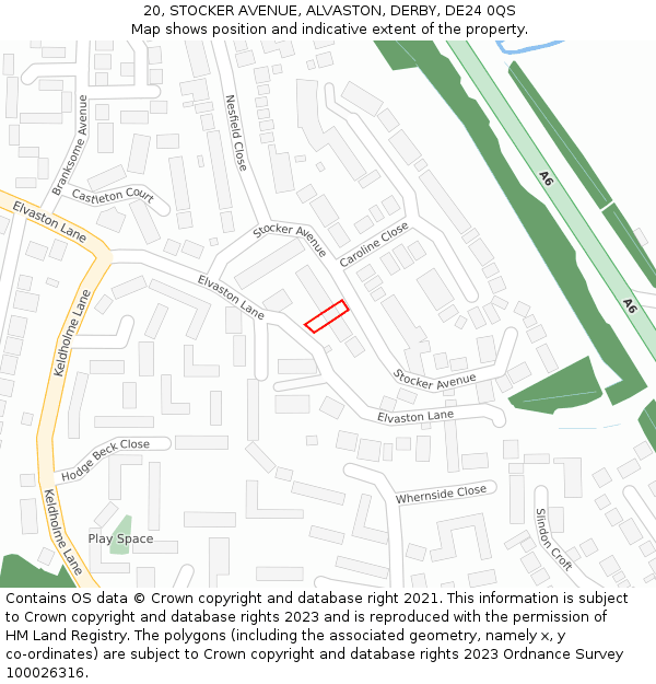 20, STOCKER AVENUE, ALVASTON, DERBY, DE24 0QS: Location map and indicative extent of plot