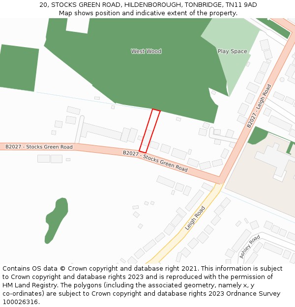 20, STOCKS GREEN ROAD, HILDENBOROUGH, TONBRIDGE, TN11 9AD: Location map and indicative extent of plot