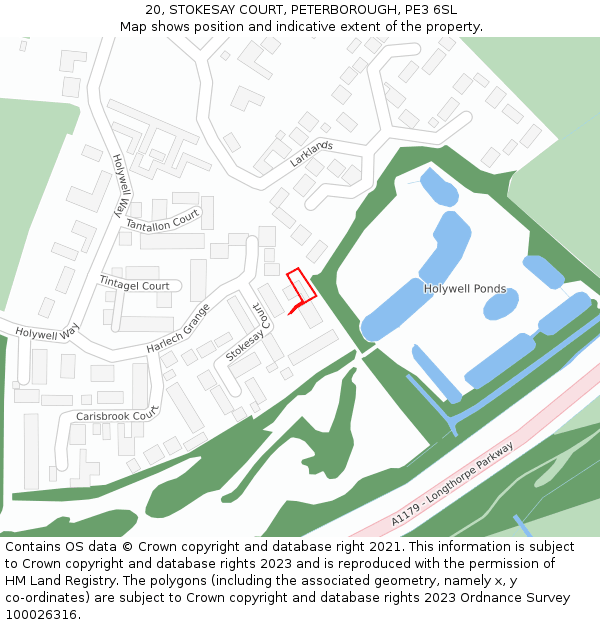 20, STOKESAY COURT, PETERBOROUGH, PE3 6SL: Location map and indicative extent of plot