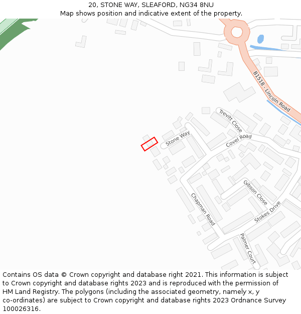 20, STONE WAY, SLEAFORD, NG34 8NU: Location map and indicative extent of plot