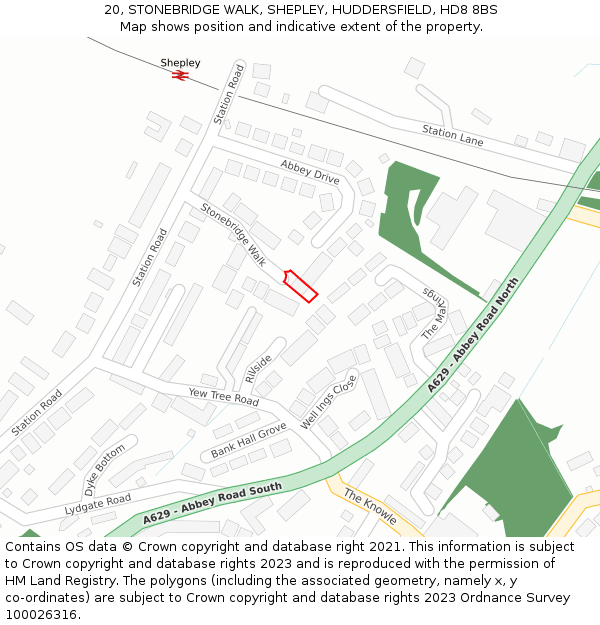 20, STONEBRIDGE WALK, SHEPLEY, HUDDERSFIELD, HD8 8BS: Location map and indicative extent of plot