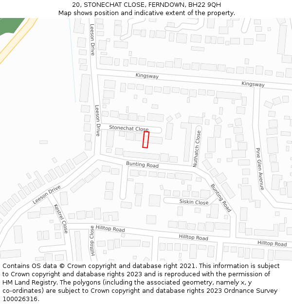 20, STONECHAT CLOSE, FERNDOWN, BH22 9QH: Location map and indicative extent of plot