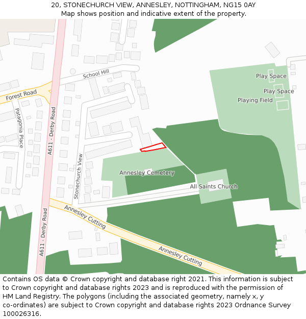 20, STONECHURCH VIEW, ANNESLEY, NOTTINGHAM, NG15 0AY: Location map and indicative extent of plot