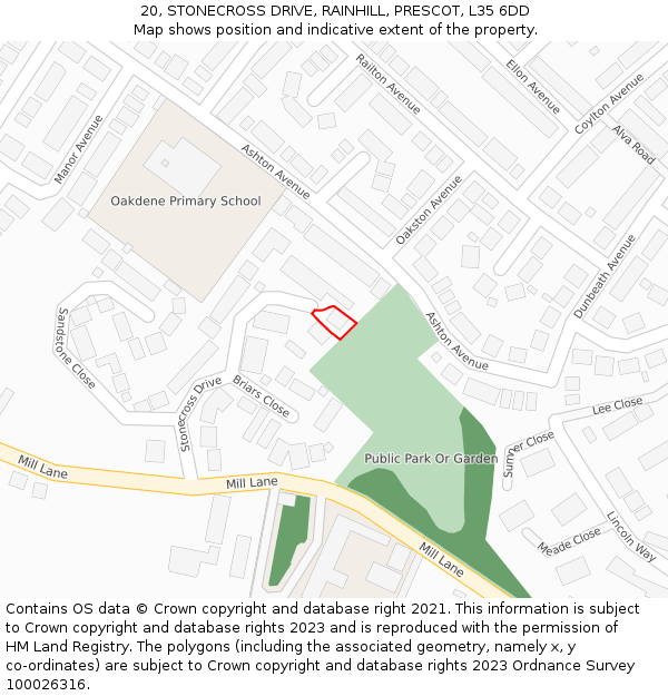 20, STONECROSS DRIVE, RAINHILL, PRESCOT, L35 6DD: Location map and indicative extent of plot