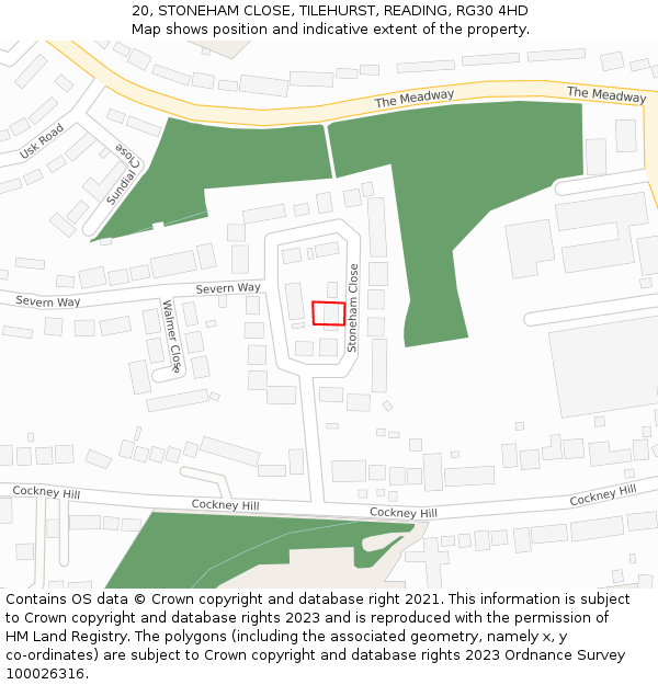 20, STONEHAM CLOSE, TILEHURST, READING, RG30 4HD: Location map and indicative extent of plot