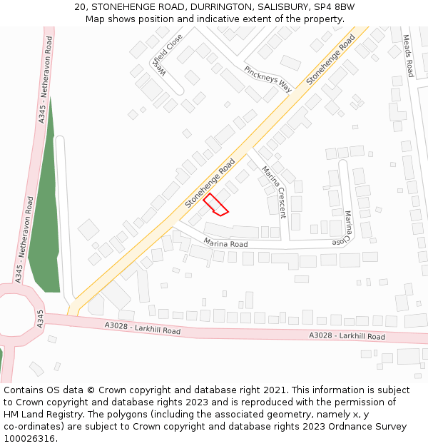 20, STONEHENGE ROAD, DURRINGTON, SALISBURY, SP4 8BW: Location map and indicative extent of plot