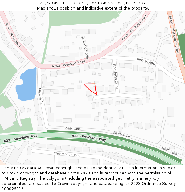 20, STONELEIGH CLOSE, EAST GRINSTEAD, RH19 3DY: Location map and indicative extent of plot