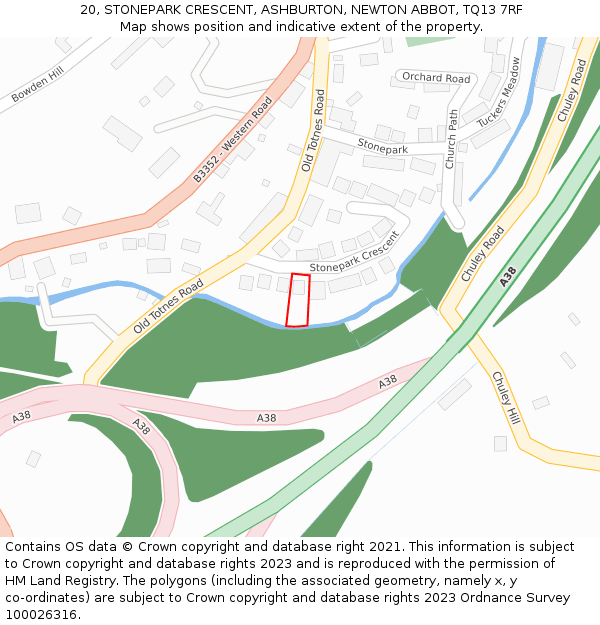 20, STONEPARK CRESCENT, ASHBURTON, NEWTON ABBOT, TQ13 7RF: Location map and indicative extent of plot