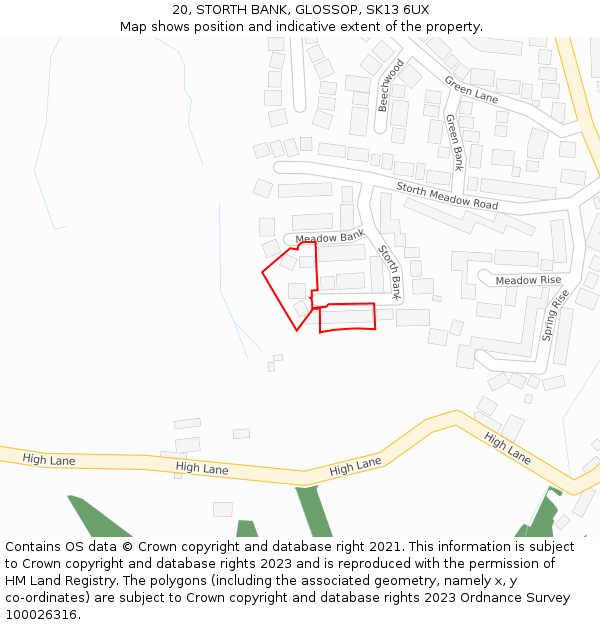 20, STORTH BANK, GLOSSOP, SK13 6UX: Location map and indicative extent of plot