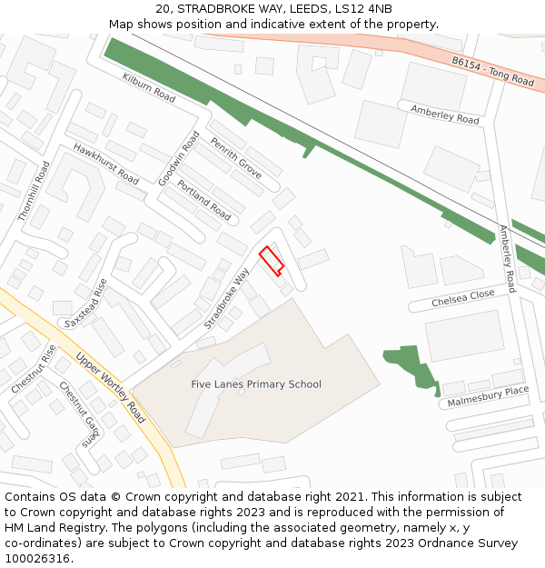 20, STRADBROKE WAY, LEEDS, LS12 4NB: Location map and indicative extent of plot