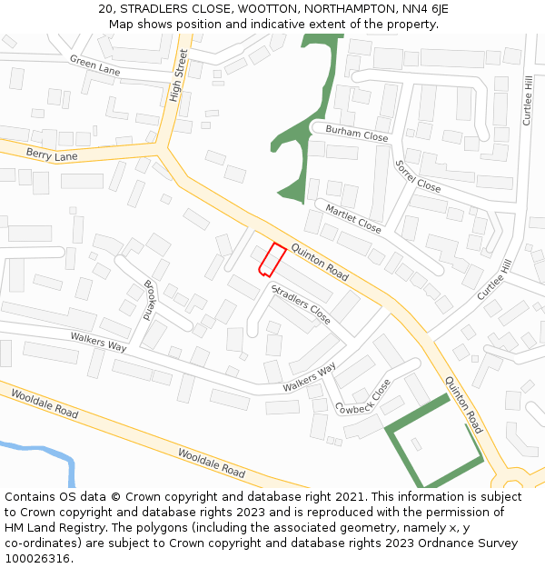 20, STRADLERS CLOSE, WOOTTON, NORTHAMPTON, NN4 6JE: Location map and indicative extent of plot