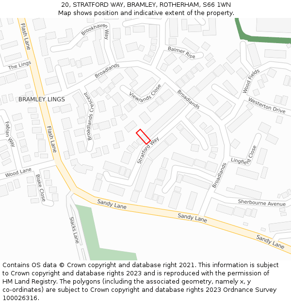 20, STRATFORD WAY, BRAMLEY, ROTHERHAM, S66 1WN: Location map and indicative extent of plot