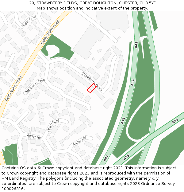 20, STRAWBERRY FIELDS, GREAT BOUGHTON, CHESTER, CH3 5YF: Location map and indicative extent of plot