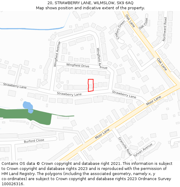 20, STRAWBERRY LANE, WILMSLOW, SK9 6AQ: Location map and indicative extent of plot