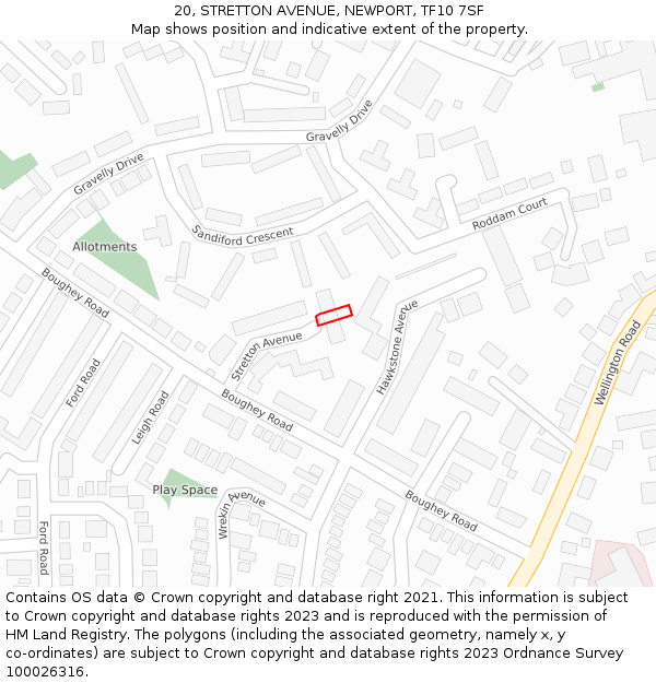 20, STRETTON AVENUE, NEWPORT, TF10 7SF: Location map and indicative extent of plot