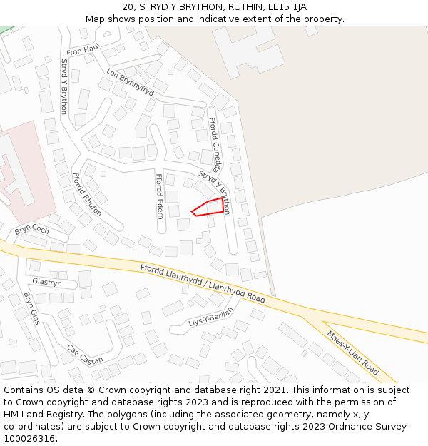 20, STRYD Y BRYTHON, RUTHIN, LL15 1JA: Location map and indicative extent of plot