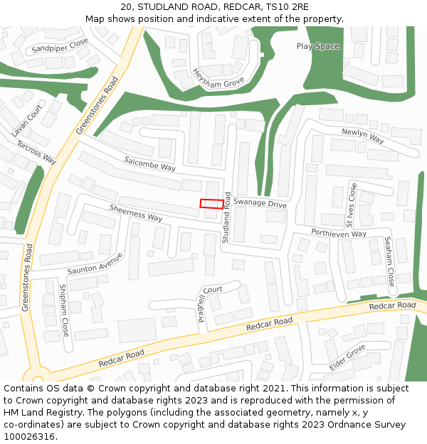 20, STUDLAND ROAD, REDCAR, TS10 2RE: Location map and indicative extent of plot