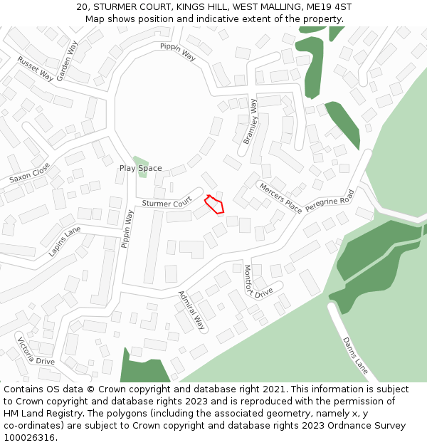 20, STURMER COURT, KINGS HILL, WEST MALLING, ME19 4ST: Location map and indicative extent of plot