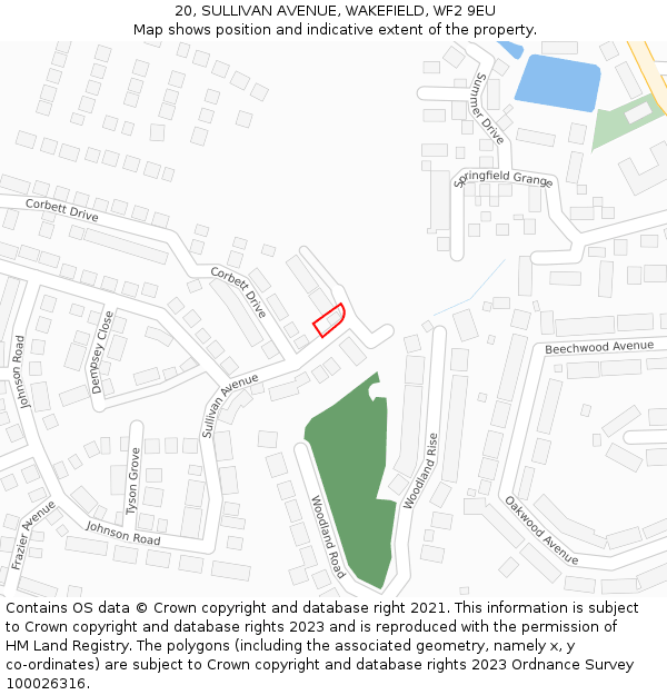 20, SULLIVAN AVENUE, WAKEFIELD, WF2 9EU: Location map and indicative extent of plot