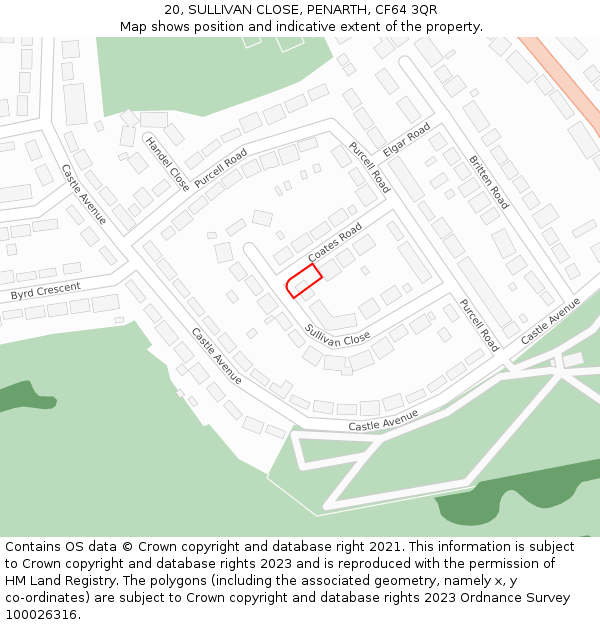 20, SULLIVAN CLOSE, PENARTH, CF64 3QR: Location map and indicative extent of plot
