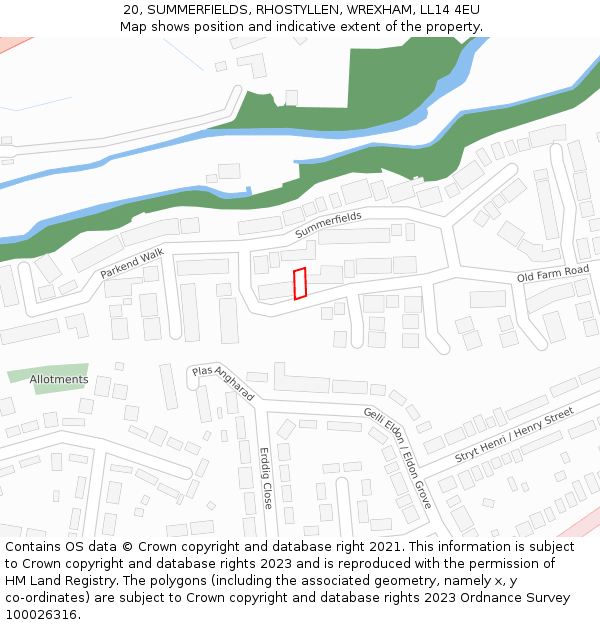 20, SUMMERFIELDS, RHOSTYLLEN, WREXHAM, LL14 4EU: Location map and indicative extent of plot