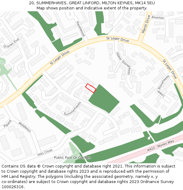 20, SUMMERHAYES, GREAT LINFORD, MILTON KEYNES, MK14 5EU: Location map and indicative extent of plot