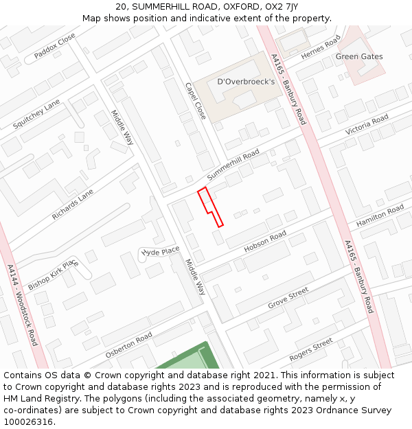 20, SUMMERHILL ROAD, OXFORD, OX2 7JY: Location map and indicative extent of plot