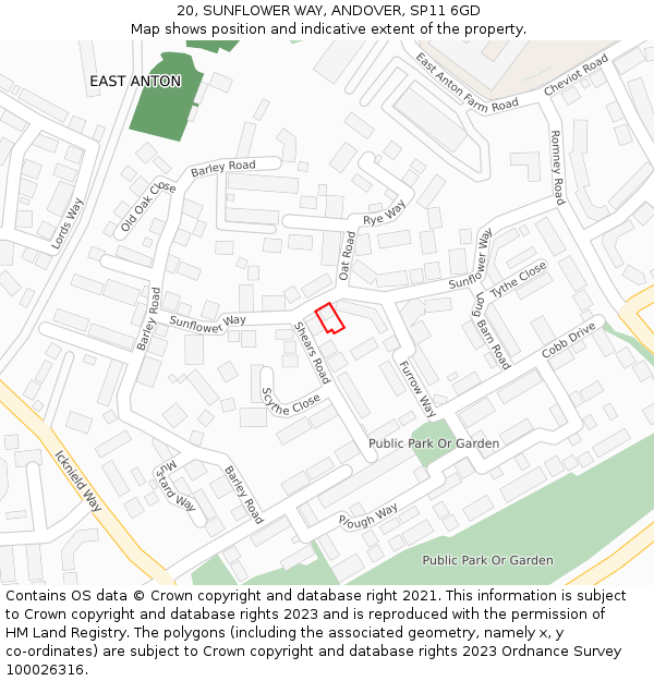 20, SUNFLOWER WAY, ANDOVER, SP11 6GD: Location map and indicative extent of plot