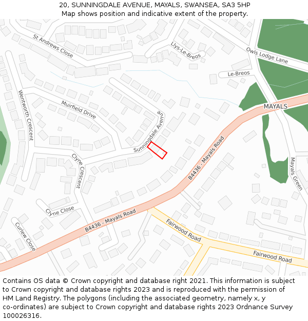 20, SUNNINGDALE AVENUE, MAYALS, SWANSEA, SA3 5HP: Location map and indicative extent of plot