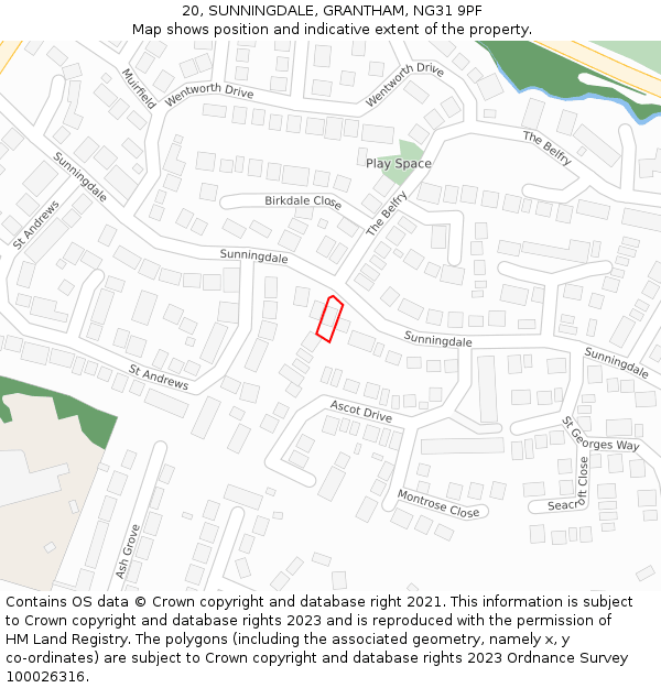 20, SUNNINGDALE, GRANTHAM, NG31 9PF: Location map and indicative extent of plot