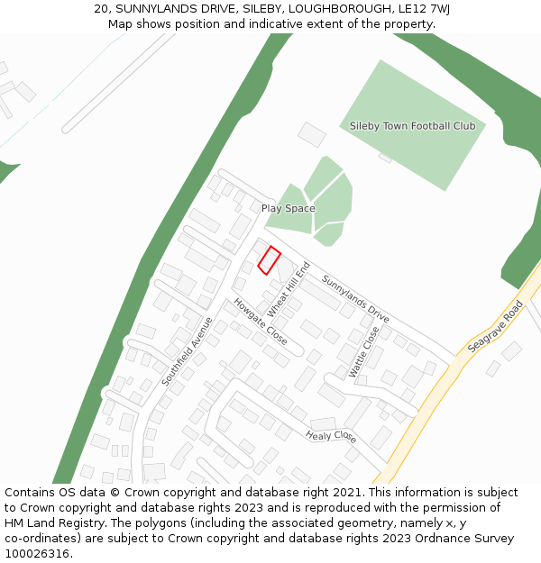 20, SUNNYLANDS DRIVE, SILEBY, LOUGHBOROUGH, LE12 7WJ: Location map and indicative extent of plot