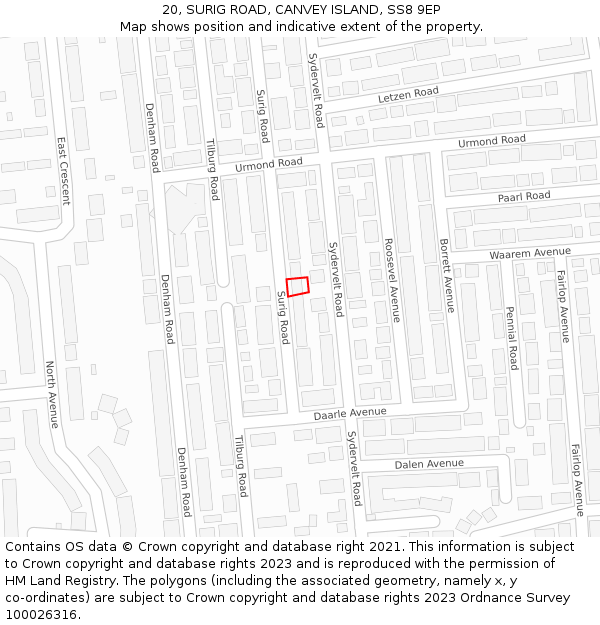 20, SURIG ROAD, CANVEY ISLAND, SS8 9EP: Location map and indicative extent of plot