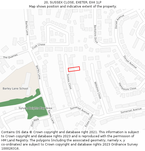 20, SUSSEX CLOSE, EXETER, EX4 1LP: Location map and indicative extent of plot