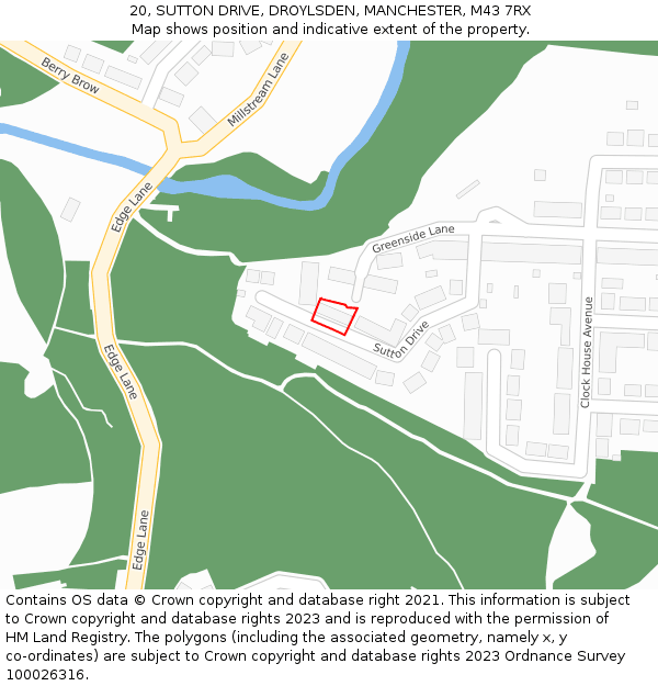 20, SUTTON DRIVE, DROYLSDEN, MANCHESTER, M43 7RX: Location map and indicative extent of plot
