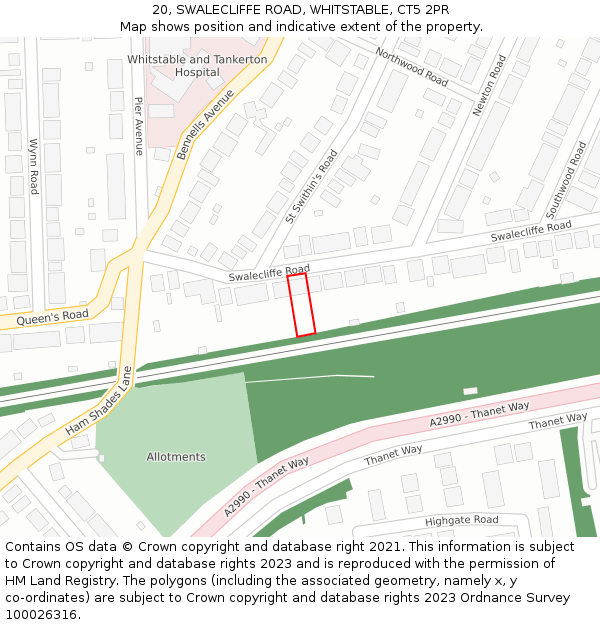 20, SWALECLIFFE ROAD, WHITSTABLE, CT5 2PR: Location map and indicative extent of plot