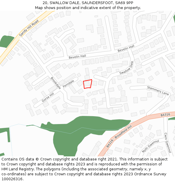 20, SWALLOW DALE, SAUNDERSFOOT, SA69 9PP: Location map and indicative extent of plot