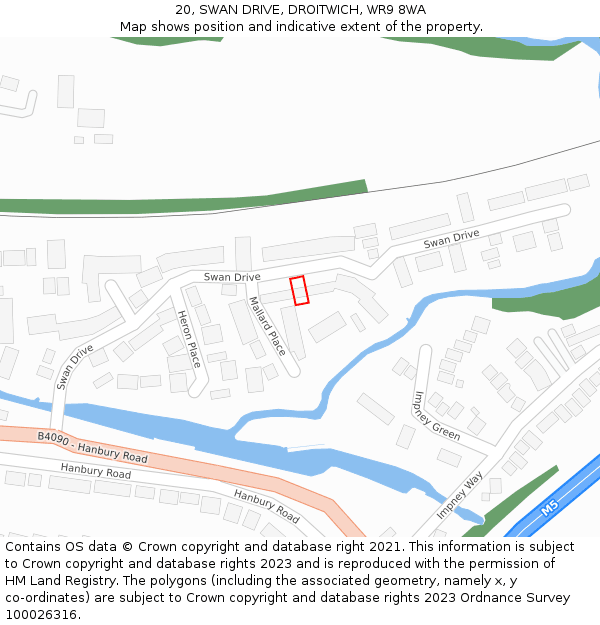 20, SWAN DRIVE, DROITWICH, WR9 8WA: Location map and indicative extent of plot