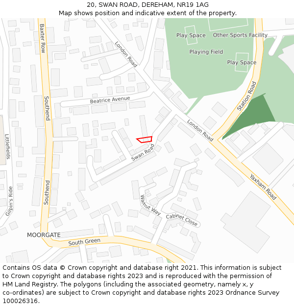 20, SWAN ROAD, DEREHAM, NR19 1AG: Location map and indicative extent of plot
