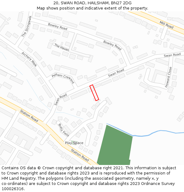 20, SWAN ROAD, HAILSHAM, BN27 2DG: Location map and indicative extent of plot