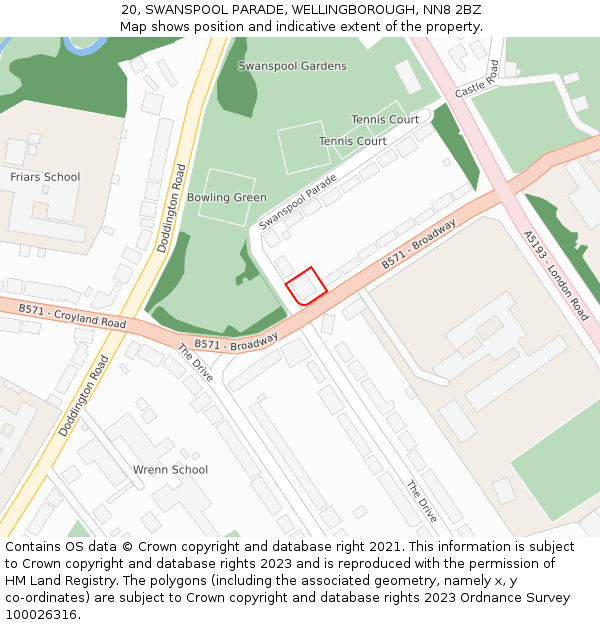 20, SWANSPOOL PARADE, WELLINGBOROUGH, NN8 2BZ: Location map and indicative extent of plot