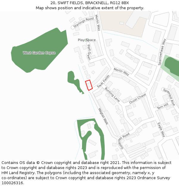 20, SWIFT FIELDS, BRACKNELL, RG12 8BX: Location map and indicative extent of plot